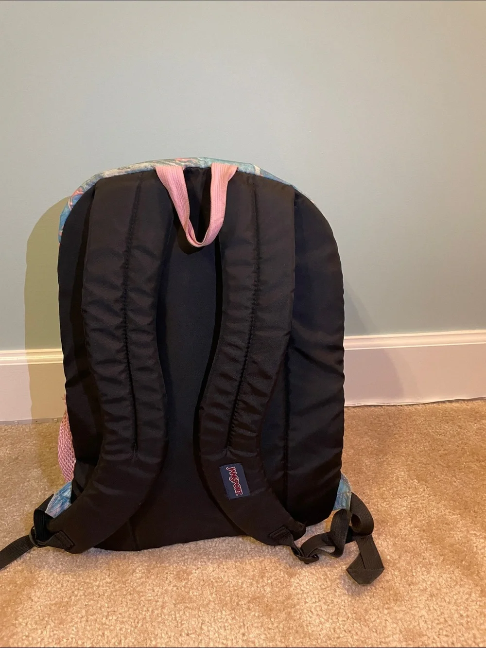 Jansport Swirled Marble Backpack in Blue and Pink